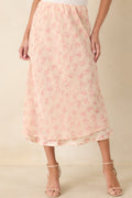 Women's Drifting in Dreams Pink Floral Chiffon Layered Midi Skirt | 100% Polyester 0