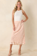 Women's Drifting in Dreams Pink Floral Chiffon Layered Midi Skirt | 100% Polyester 1