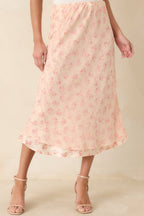 Women's Drifting in Dreams Pink Floral Chiffon Layered Midi Skirt | 100% Polyester 3
