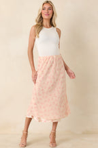 Women's Drifting in Dreams Pink Floral Chiffon Layered Midi Skirt | 100% Polyester 5