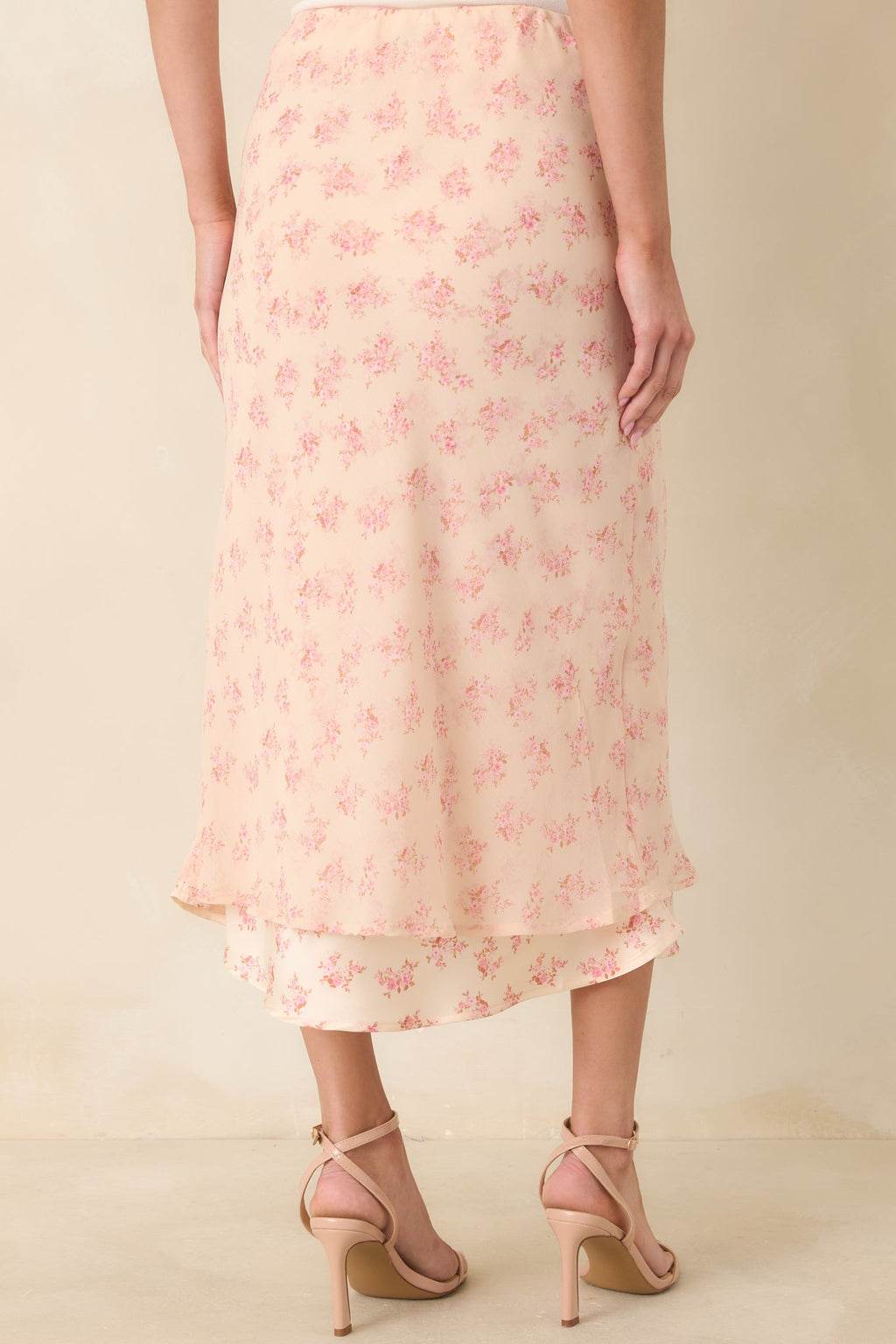 Women's Drifting in Dreams Pink Floral Chiffon Layered Midi Skirt | 100% Polyester 6