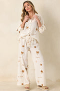 Women's Driftwood Days Light Beige Cotton Coastal Embroidered Button Down Top | 100% Cotton 0