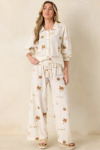 Women's Driftwood Days Light Beige Cotton Coastal Embroidered Button Down Top | 100% Cotton 5
