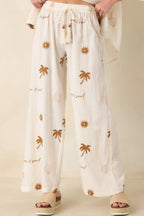 Women's Driftwood Days Light Beige Cotton Coastal Embroidered Wide Leg Pants | 100% Cotton 3
