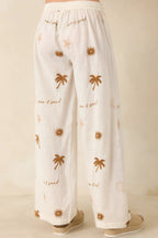 Women's Driftwood Days Light Beige Cotton Coastal Embroidered Wide Leg Pants | 100% Cotton 6