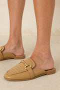 Women's Easy Elegance Tan Woven Faux Leather Mule Loafers | Platform measures .75" 0