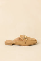 Women's Easy Elegance Tan Woven Faux Leather Mule Loafers | Platform measures .75" 3