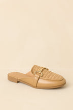 Women's Easy Elegance Tan Woven Faux Leather Mule Loafers | Platform measures .75" 4