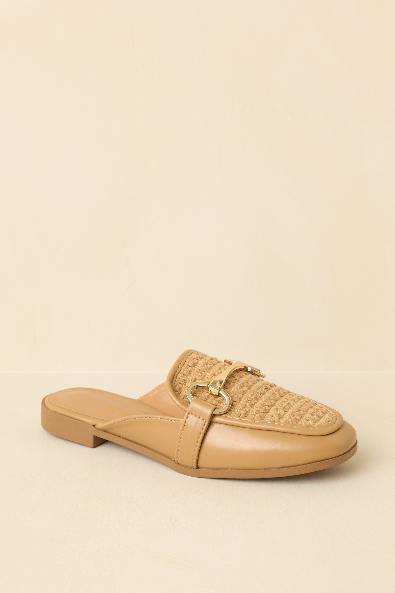 Women's Easy Elegance Tan Woven Faux Leather Mule Loafers | Platform measures .75" 4