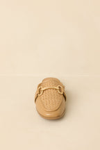 Women's Easy Elegance Tan Woven Faux Leather Mule Loafers | Platform measures .75" 5
