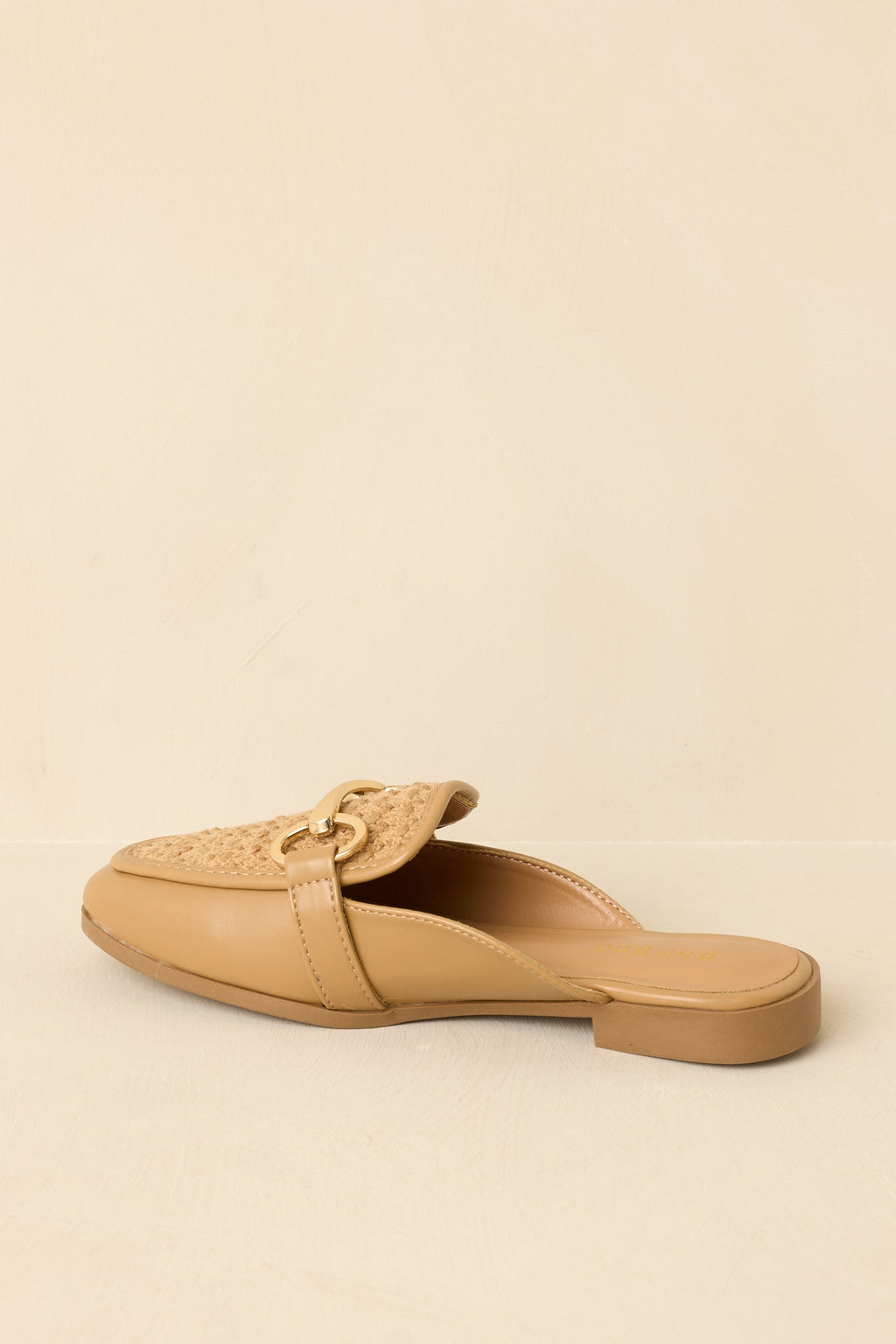 Women's Easy Elegance Tan Woven Faux Leather Mule Loafers | Platform measures .75" 6