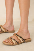 Women's Easy Escape Brown & Black Mixed Weave Slide Sandals | All Man Made Materials 0