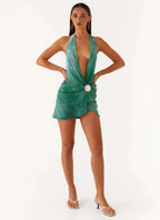 Women's Eleanora Collection | Plunge Mini Dress with Adjustable Neck Tie | Chic Style for Night Out - Women's | Tie/belt 4