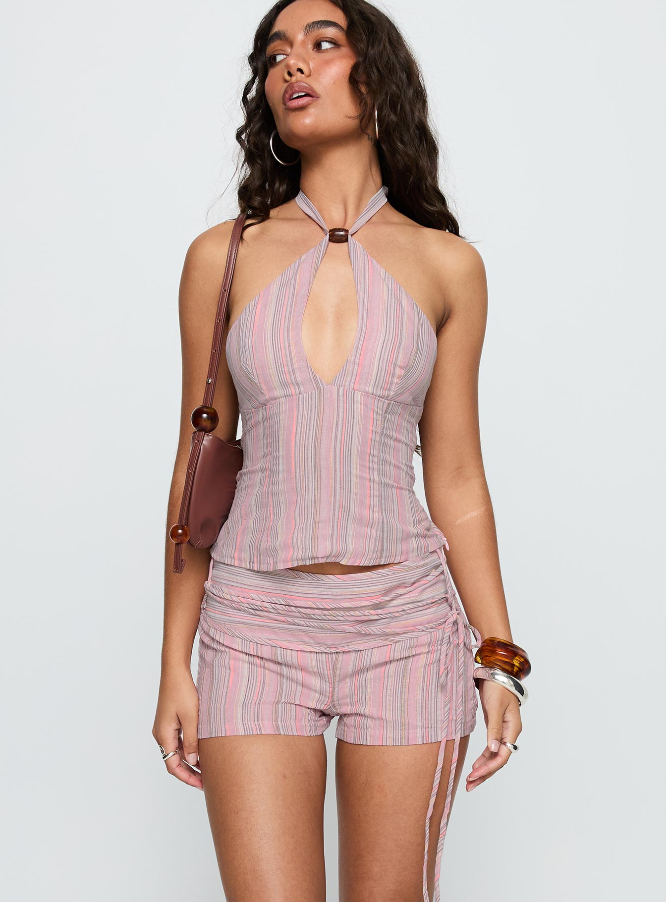 Women's Electric Night Shorts Pink Stripe | Shorts in linen blend material with a stripe print 1