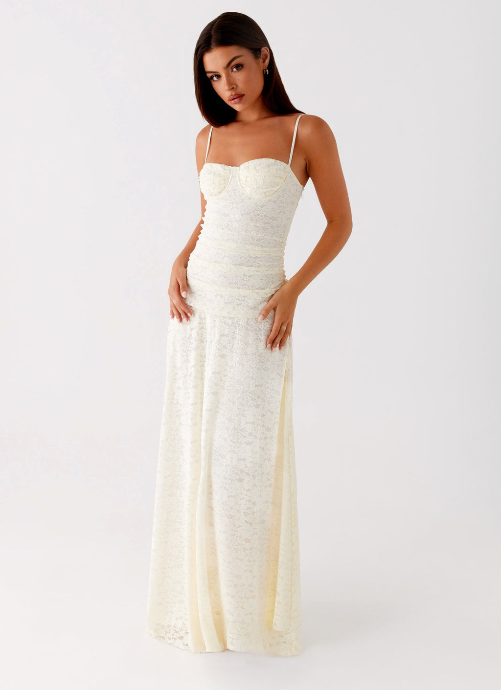 Elegant Collection | White Maxi Dress with Lace Sweetheart Neckline | Flattering Design for Special Occasions 0