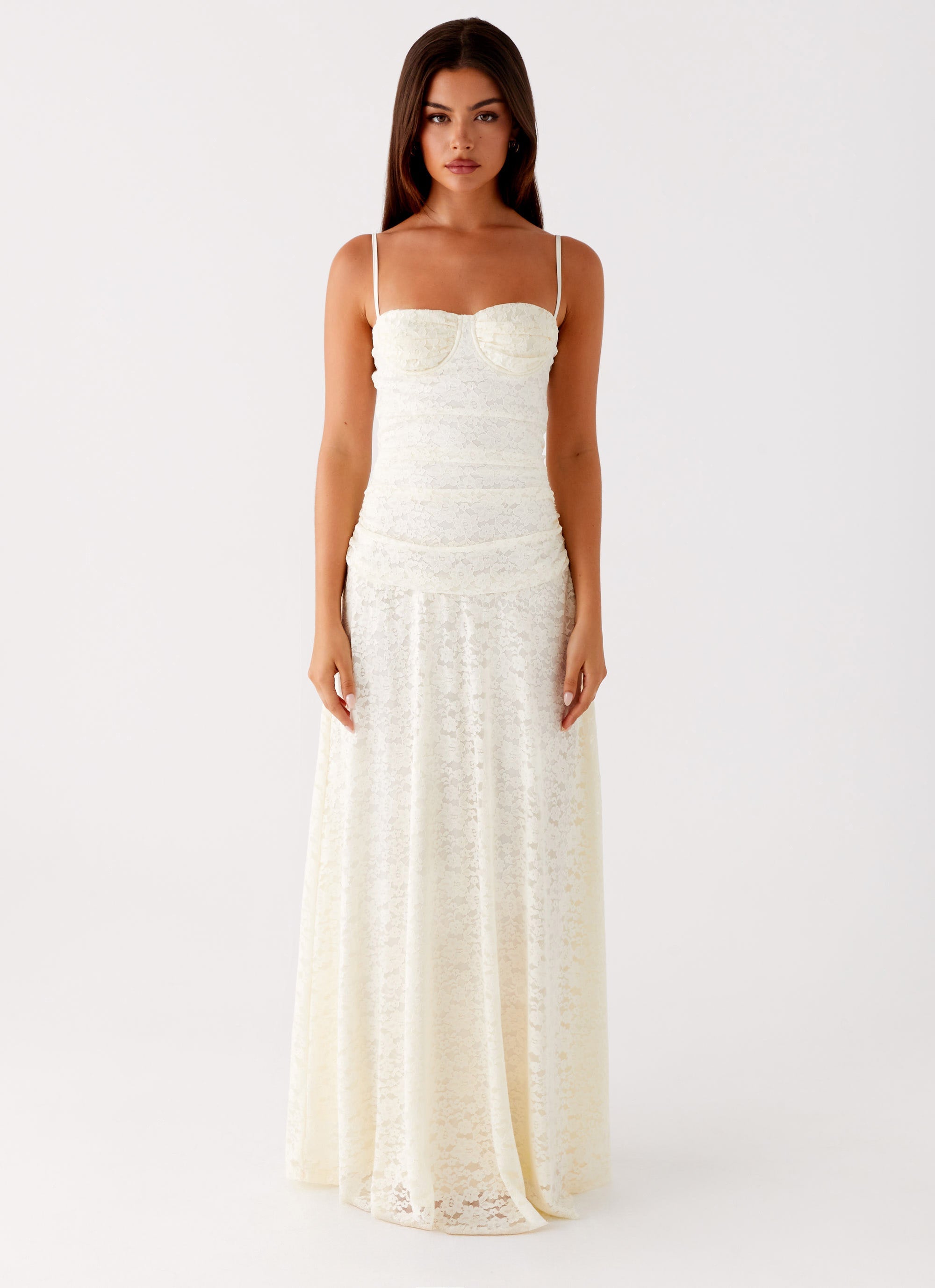 Elegant Collection | White Maxi Dress with Lace Sweetheart Neckline | Flattering Design for Special Occasions 1