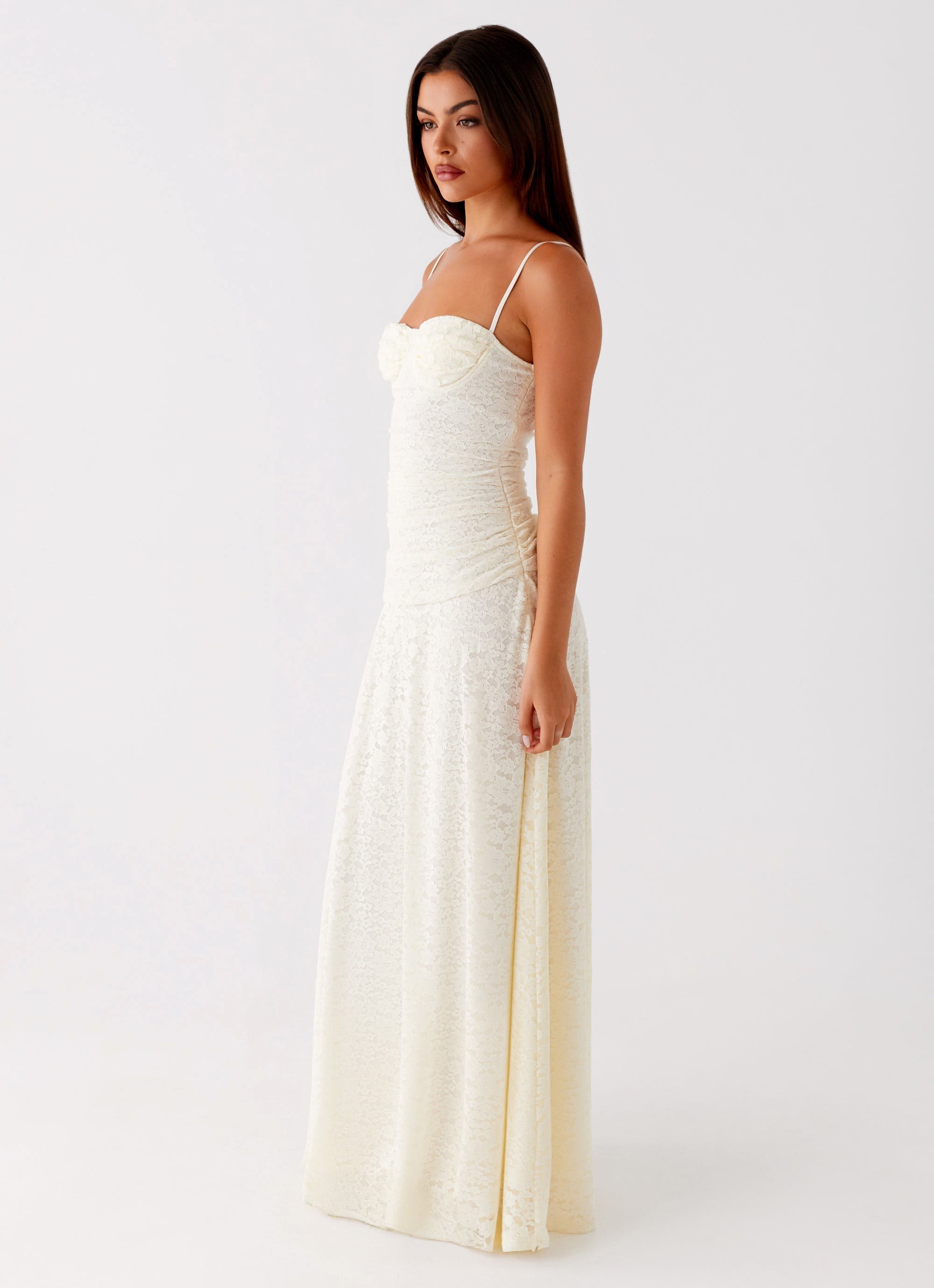 Elegant Collection | White Maxi Dress with Lace Sweetheart Neckline | Flattering Design for Special Occasions 2