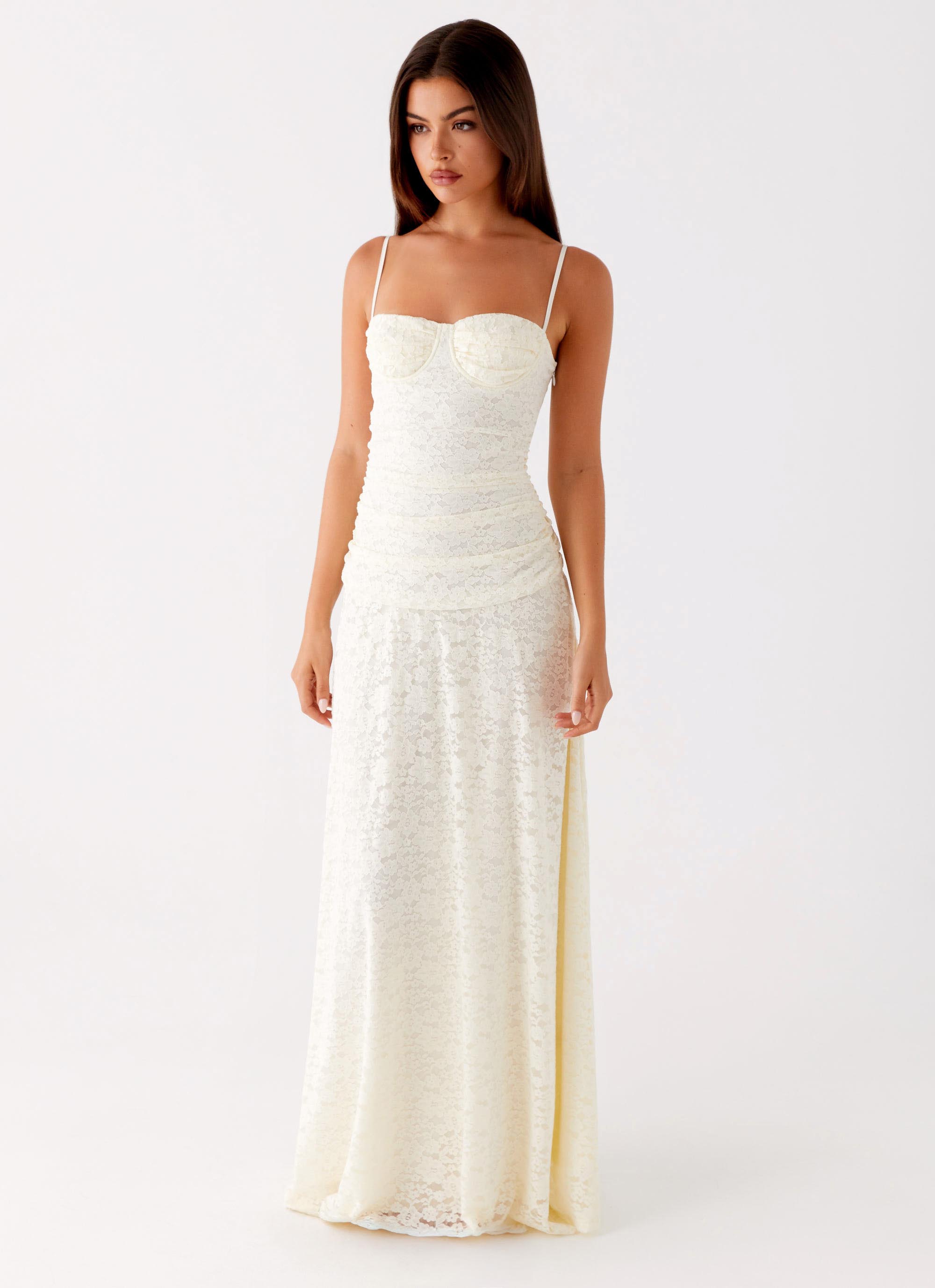 Elegant Collection | White Maxi Dress with Lace Sweetheart Neckline | Flattering Design for Special Occasions 3