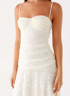 Elegant Collection | White Maxi Dress with Lace Sweetheart Neckline | Flattering Design for Special Occasions 5