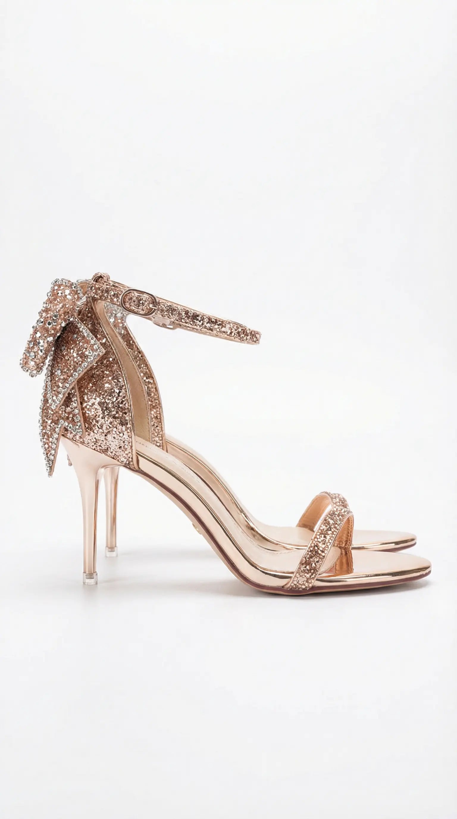 Women's Elegant Heeled Sandals | Strappy Heels with Rhinestone Bow Design | Wedding Shoes for Bride & Special Occasions  6