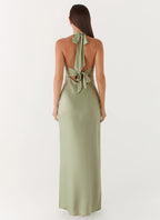 Elegant Maxi Dress | Floral Satin Long Dress with Open-Back Design | Perfect for Evening Events - Women's 2