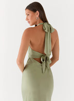 Elegant Maxi Dress | Floral Satin Long Dress with Open-Back Design | Perfect for Evening Events - Women's 3