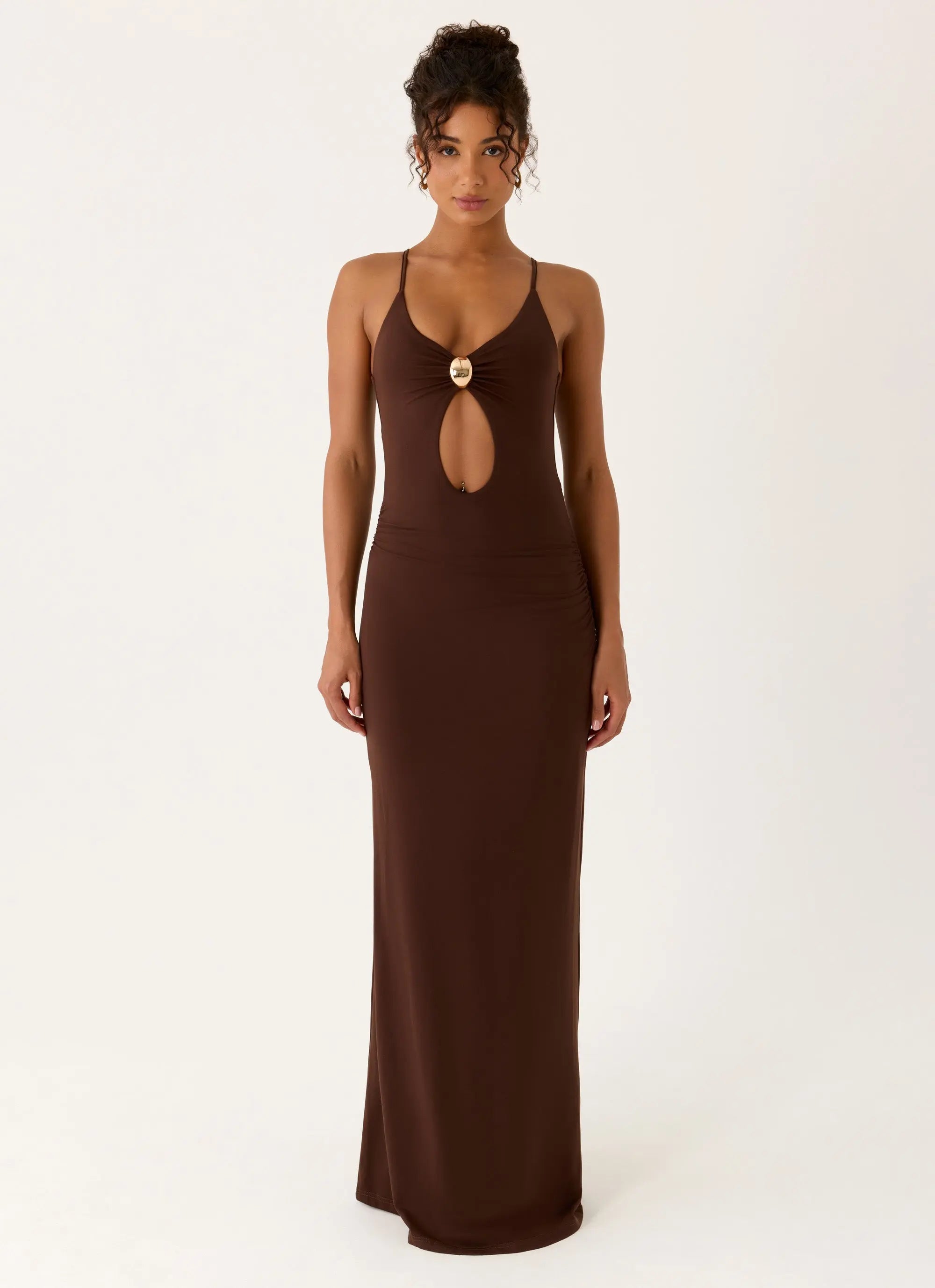 Women's Elegant Maxi Dress | Front Keyhole Cut-Out with Adjustable Straps for Effortless Style - Women's | Maxi length — 5
