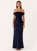 Women's Elegant Maxi Dress | Off-Shoulder Design with Sheer Mesh & Satin Bust | Luxurious Flow for Special Occasions - W 0