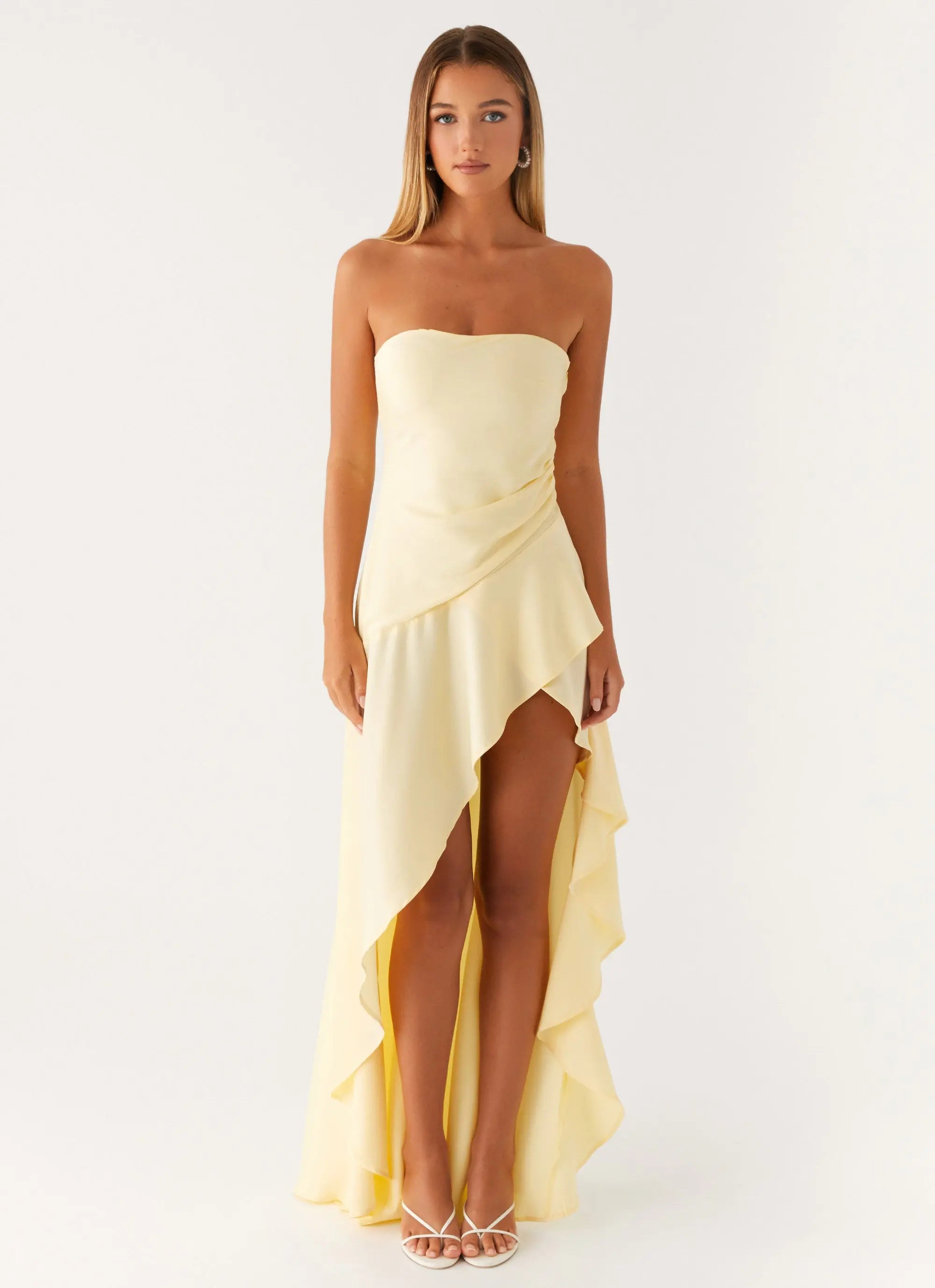 Women's Elegant Maxi Dress | Satin Strapless Design with High Leg Slit | Sophisticated Evening Wear - Women's | Maxi len 0