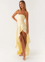 Women's Elegant Maxi Dress | Satin Strapless Design with High Leg Slit | Sophisticated Evening Wear - Women's | Maxi len 4
