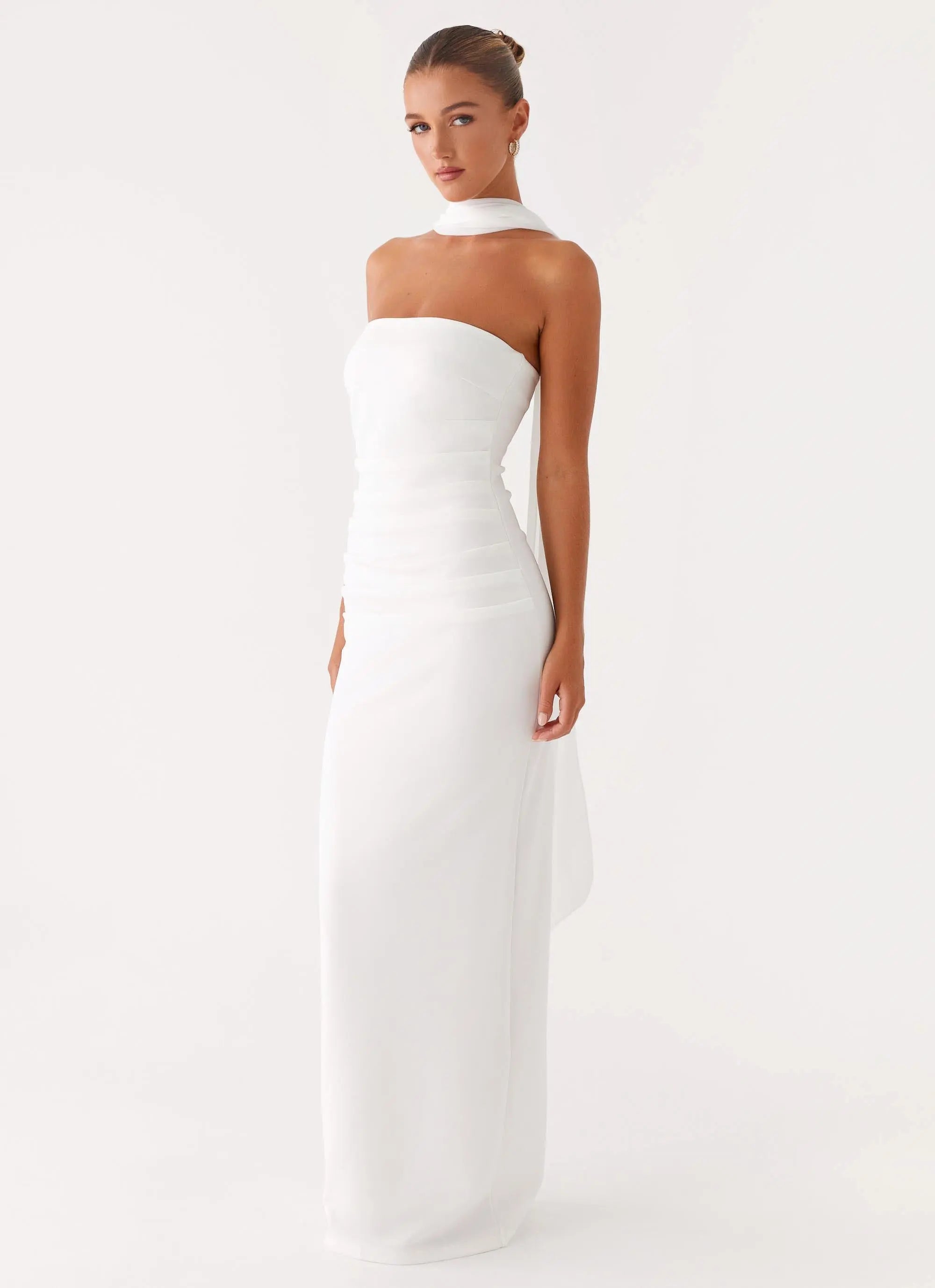 Women's Elegant Maxi Dress | Strapless Design with Customizable Scarf Sash for Timeless Style - Women's | Maxi length —  0