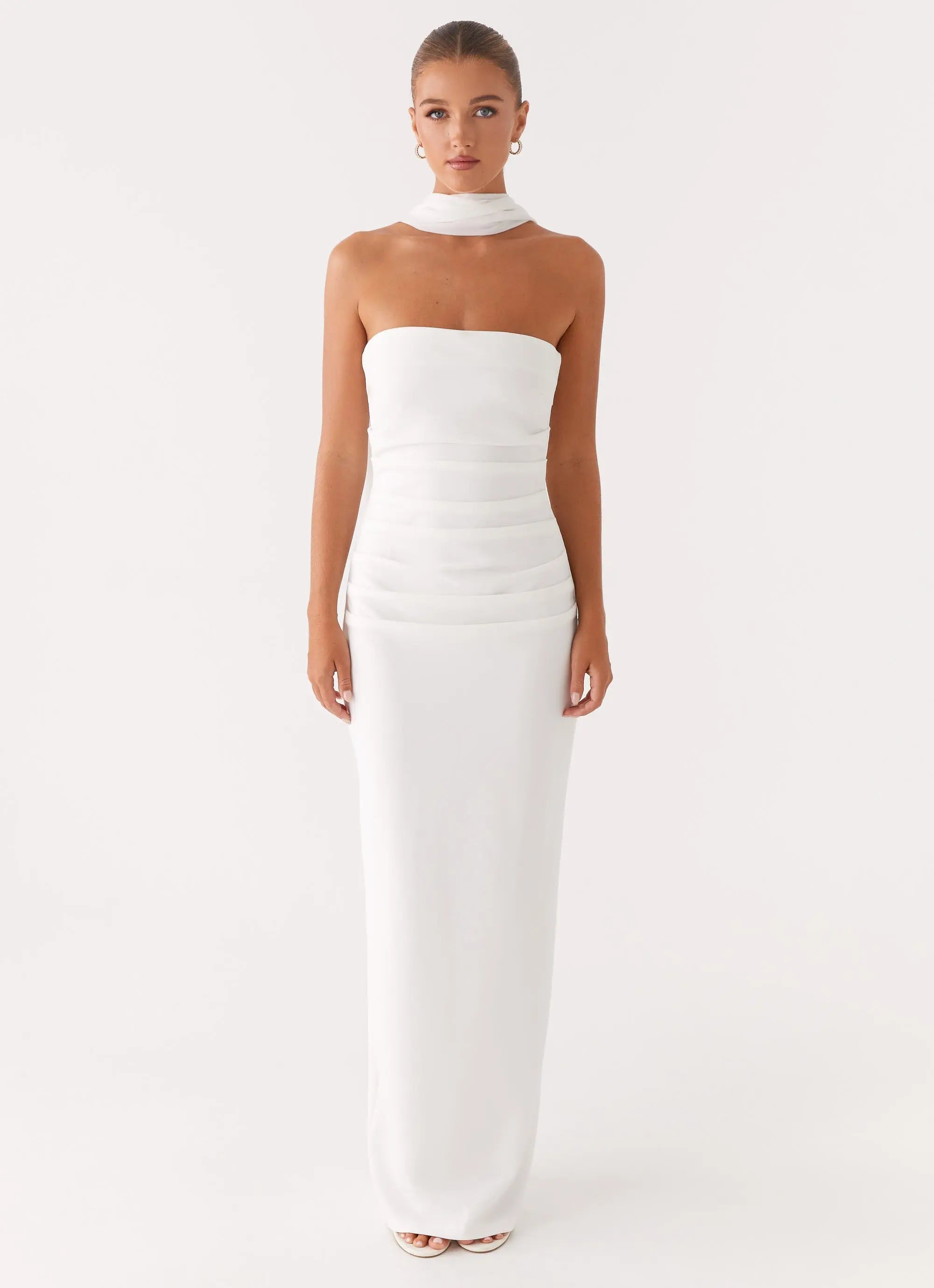 Women's Elegant Maxi Dress | Strapless Design with Customizable Scarf Sash for Timeless Style - Women's | Maxi length —  1