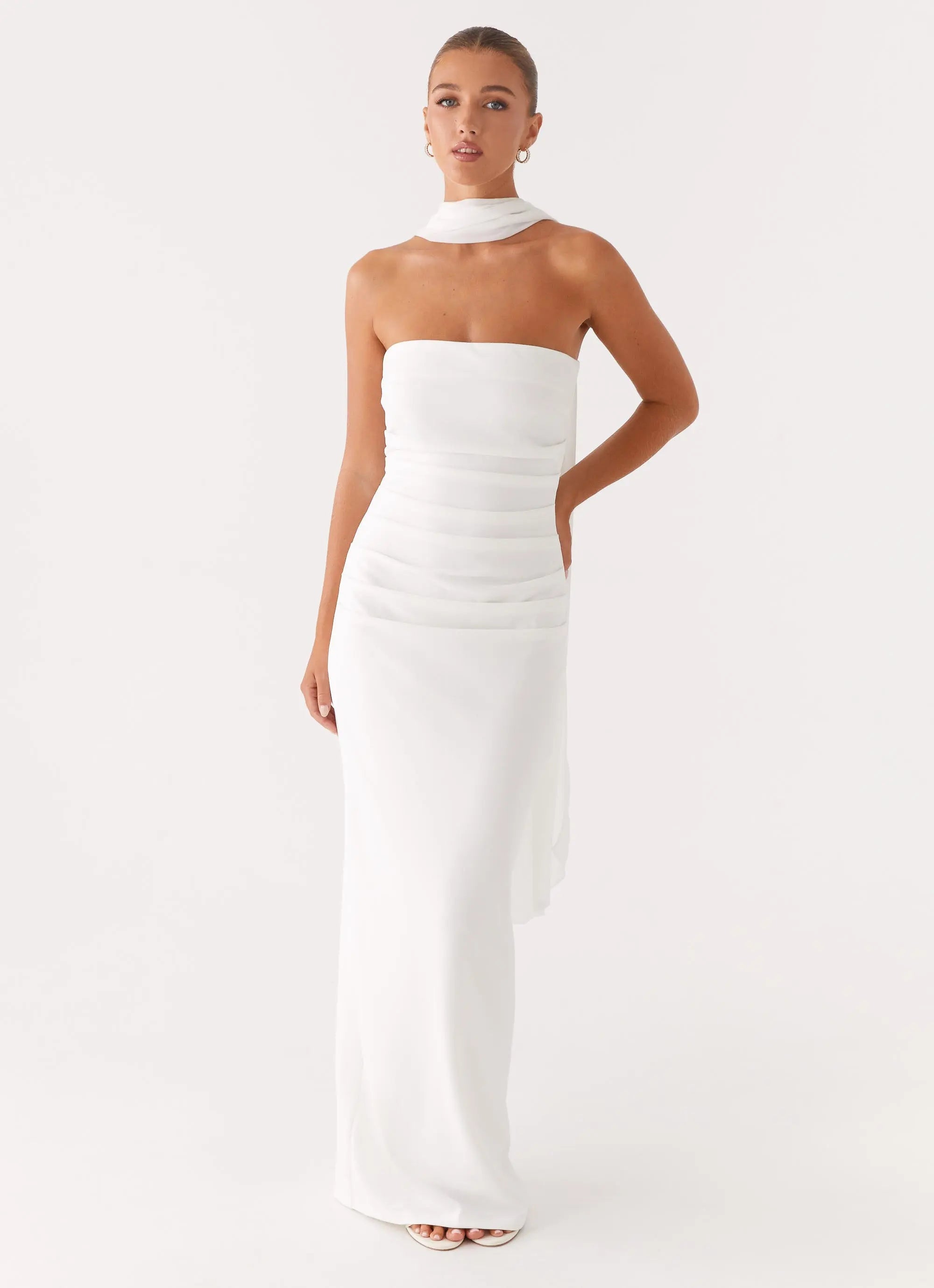 Women's Elegant Maxi Dress | Strapless Design with Customizable Scarf Sash for Timeless Style - Women's | Maxi length —  5