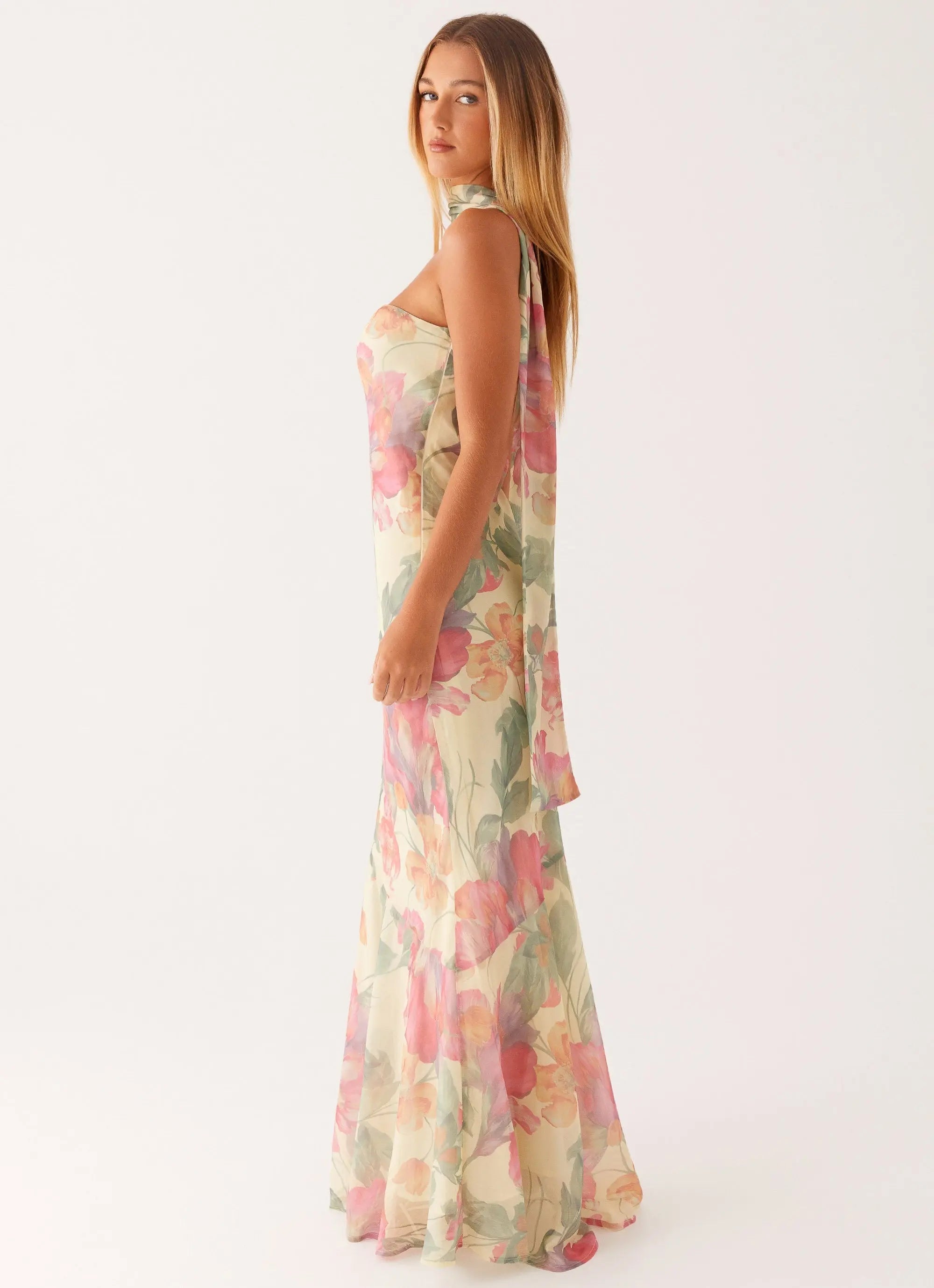 Women's Elegant Maxi Dress | Strapless Floral Design with Matching Scarf | Perfect for Evening Events - Women's | Maxi l 2
