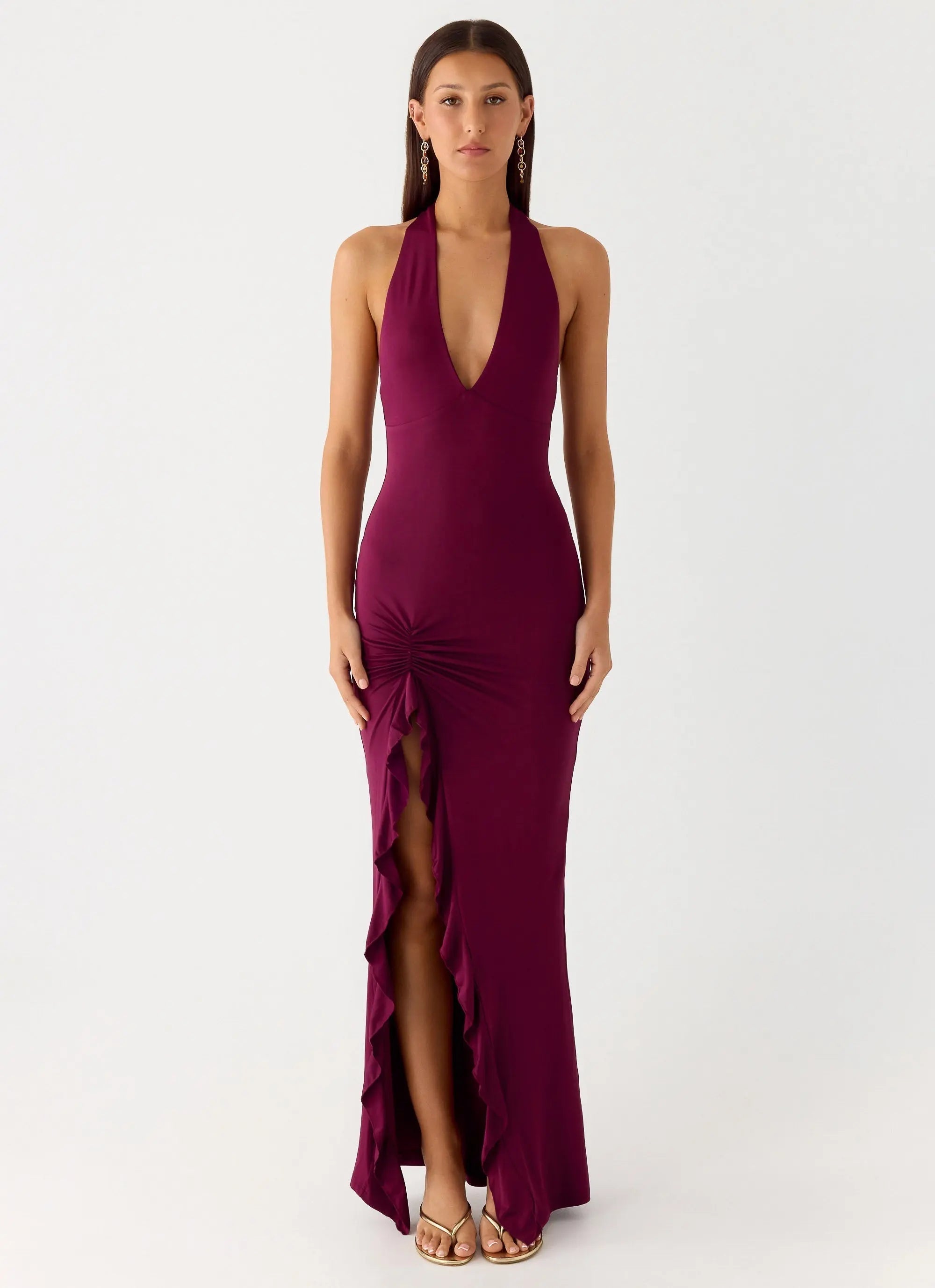 Women's Elegant Maxi Dress | V-Neck Stretch Jersey with Open Back Design | Perfect for Evening Events - Women's | V-neck 0
