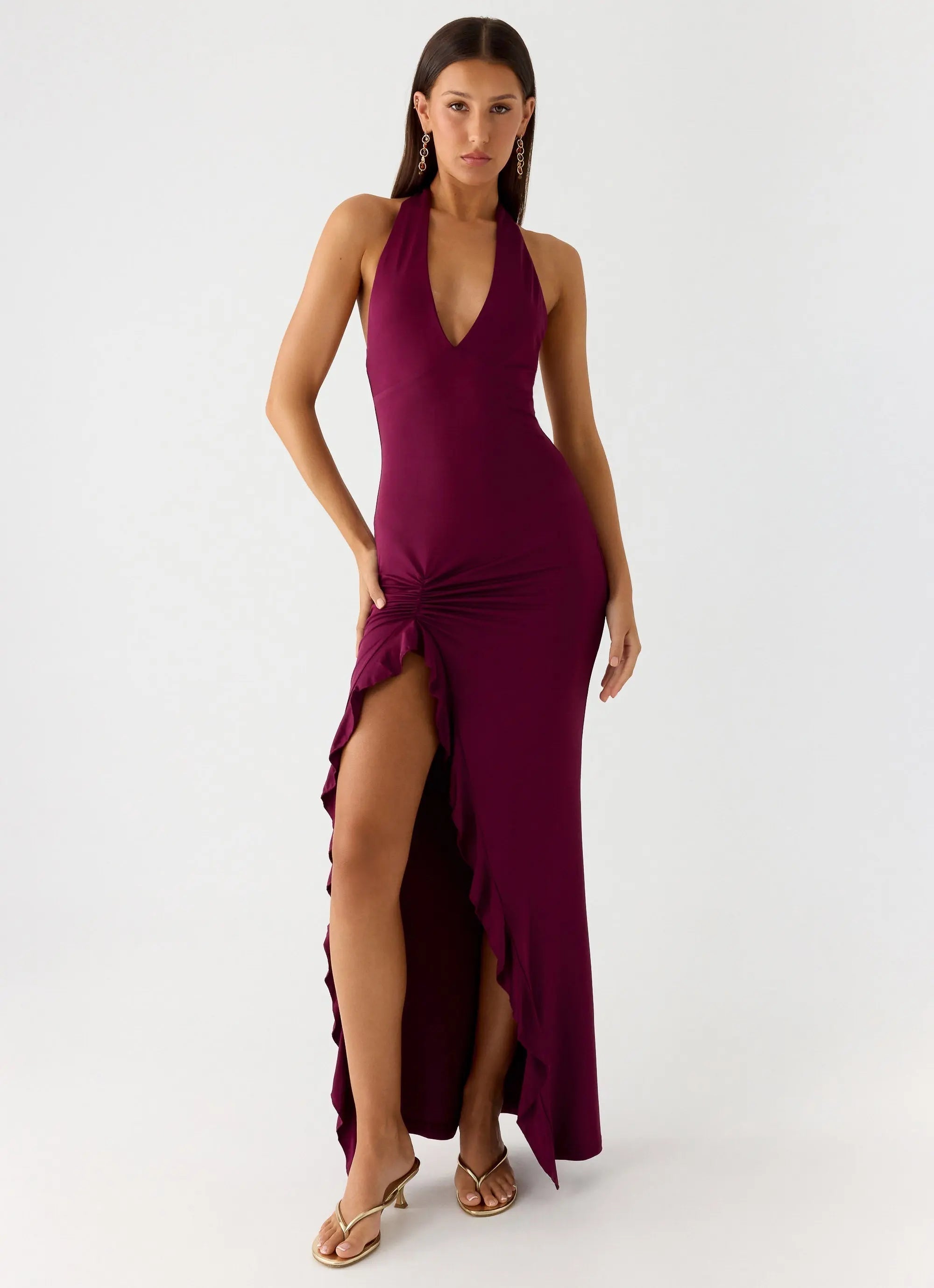 Women's Elegant Maxi Dress | V-Neck Stretch Jersey with Open Back Design | Perfect for Evening Events - Women's | V-neck 4