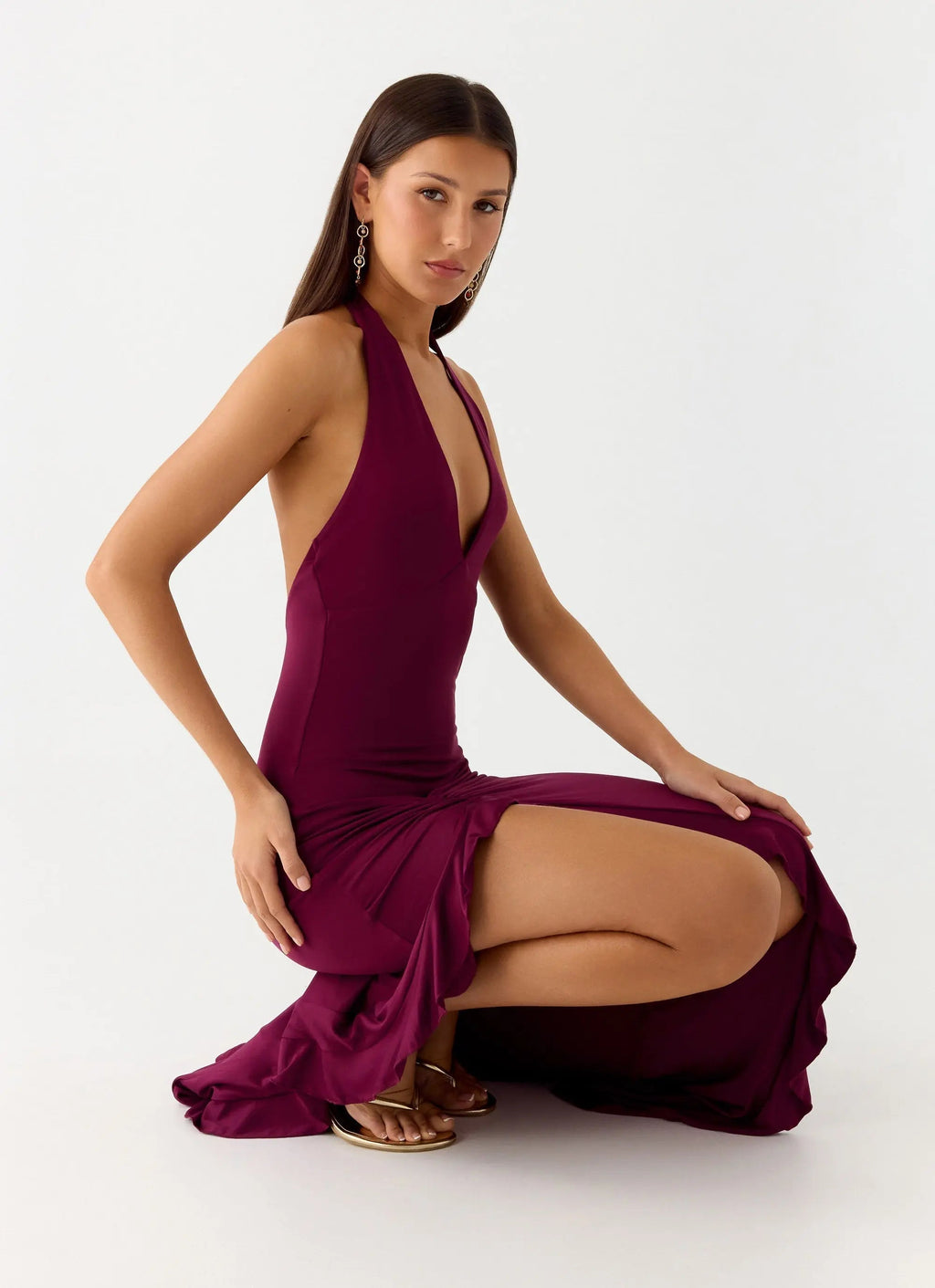 Women's Elegant Maxi Dress | V-Neck Stretch Jersey with Open Back Design | Perfect for Evening Events - Women's | V-neck 5