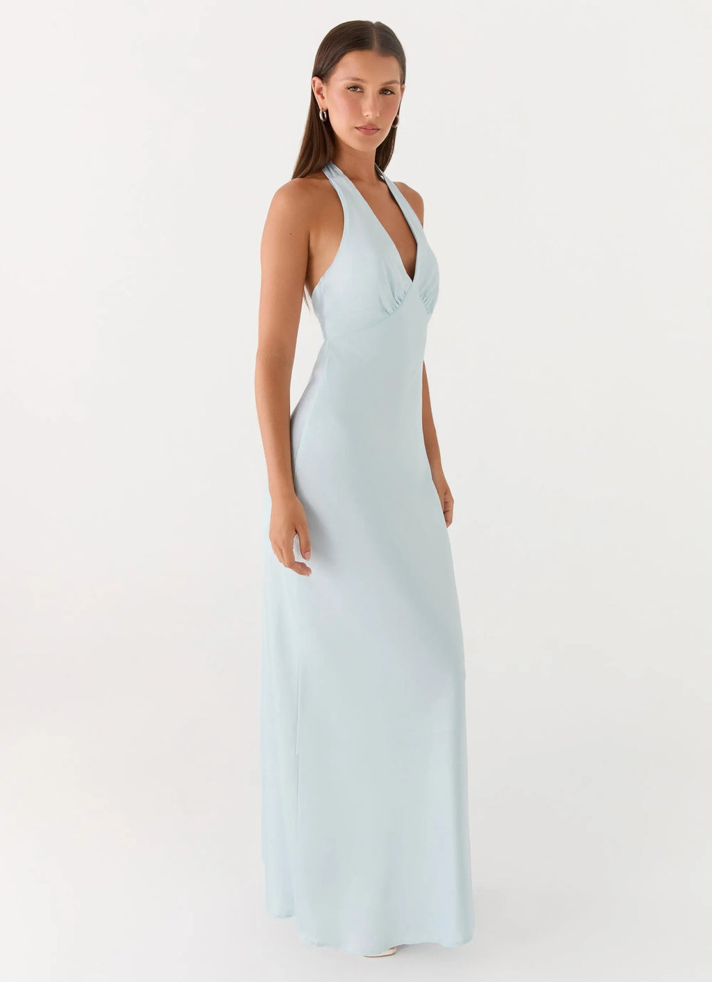 Elegant Satin Maxi Dress | Open-Back Halterneck Long Dress for Effortless Style - Women's 0