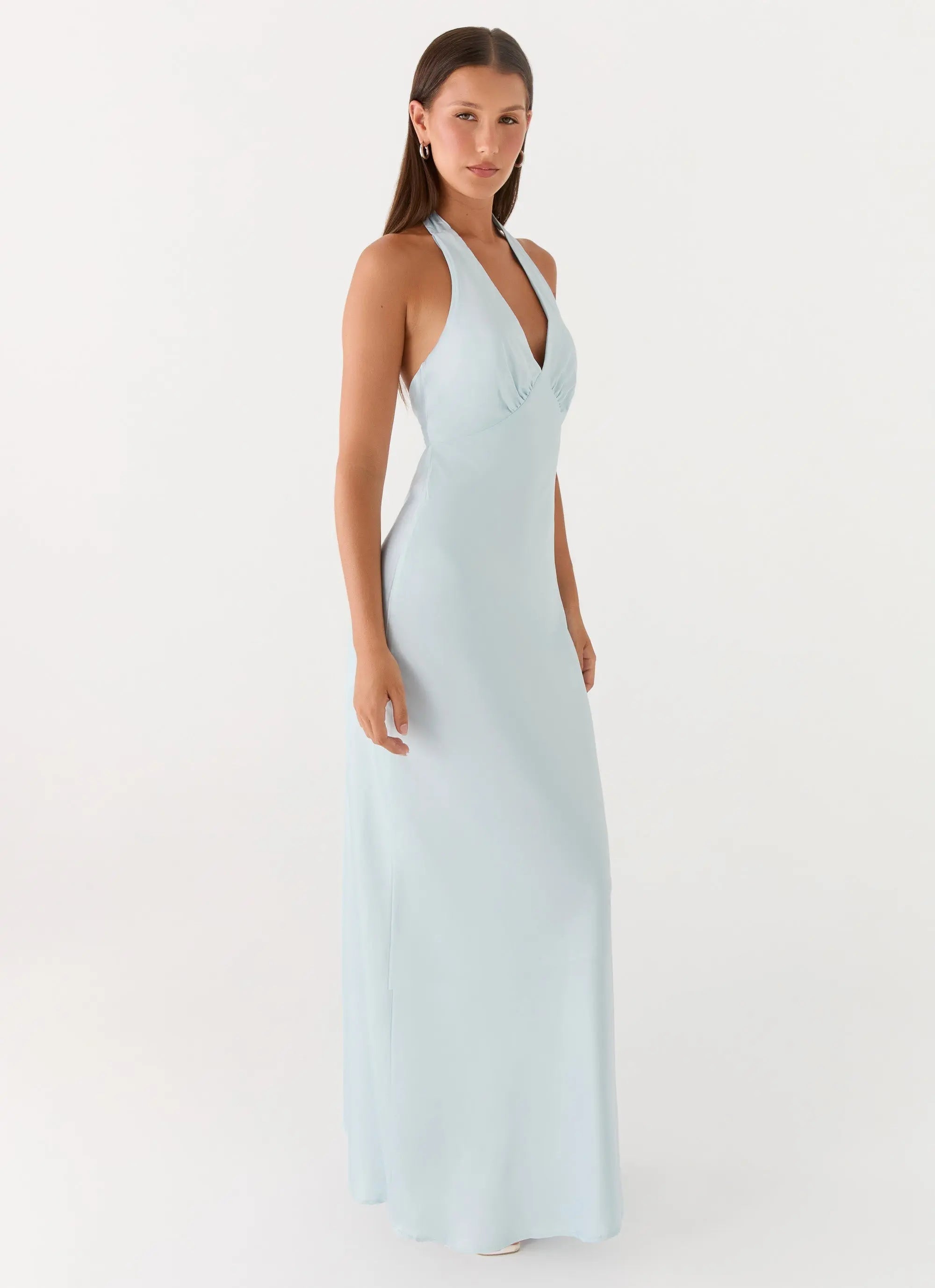 Elegant Satin Maxi Dress | Open-Back Halterneck Long Dress for Effortless Style - Women's 0