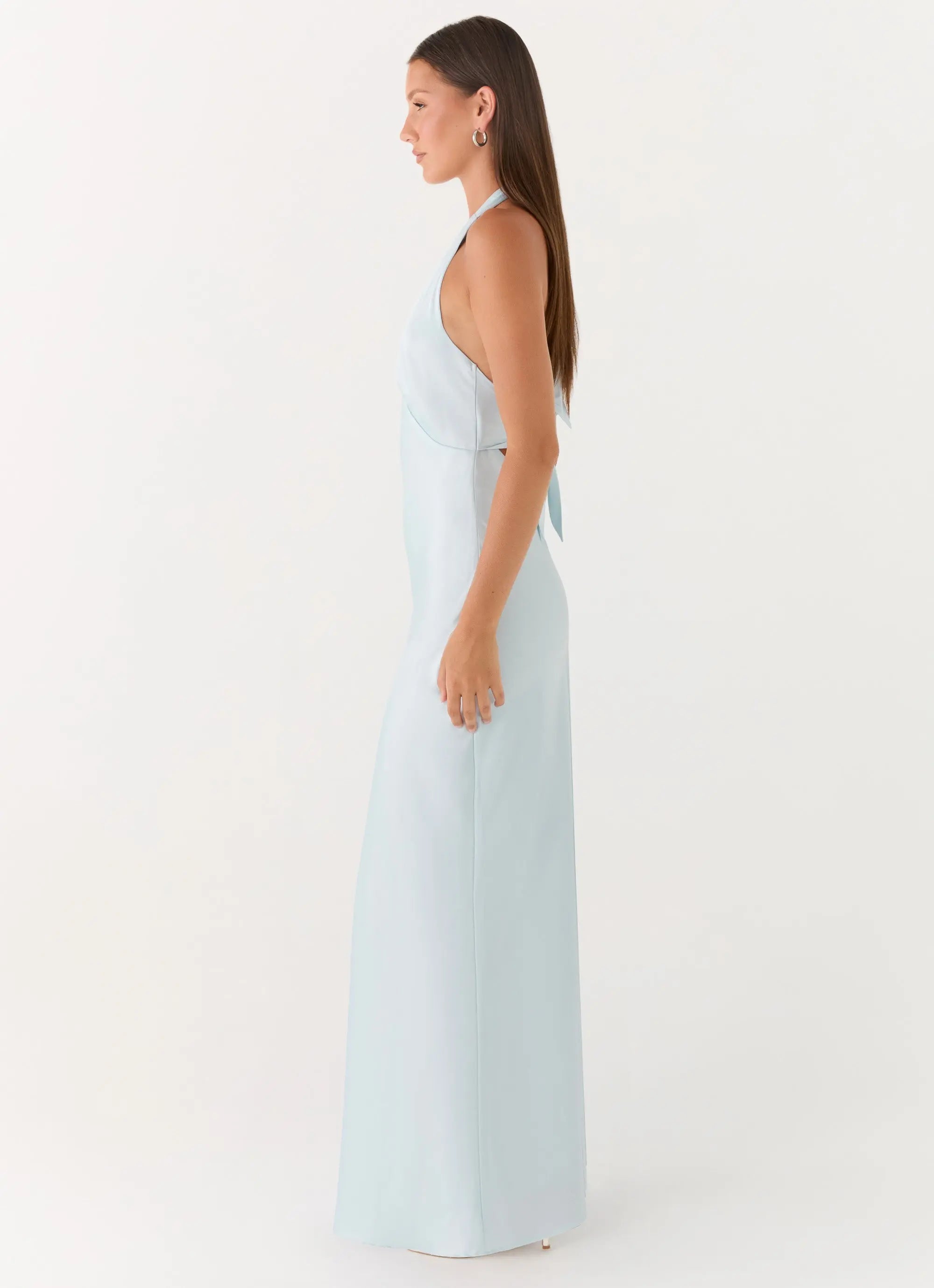 Elegant Satin Maxi Dress | Open-Back Halterneck Long Dress for Effortless Style - Women's 2