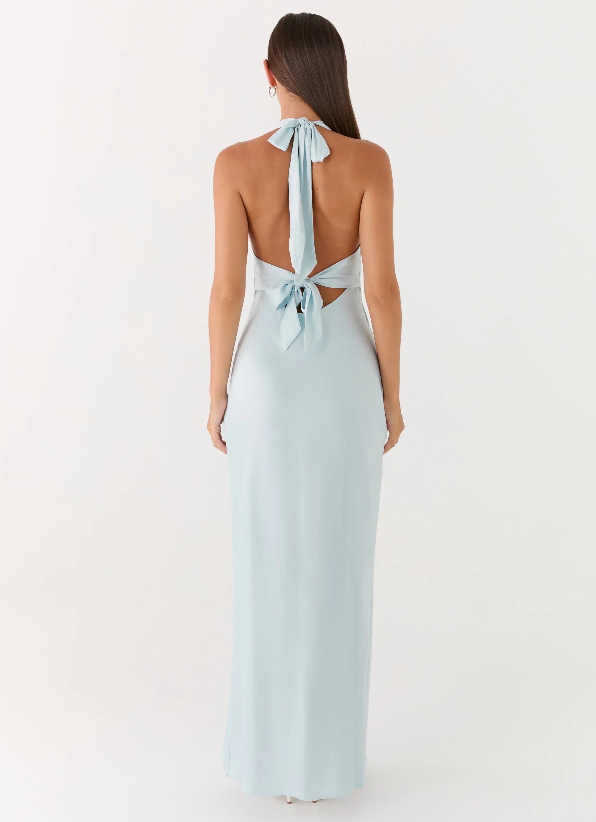 Elegant Satin Maxi Dress | Open-Back Halterneck Long Dress for Effortless Style - Women's 3