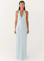 Elegant Satin Maxi Dress | Open-Back Halterneck Long Dress for Effortless Style - Women's 5