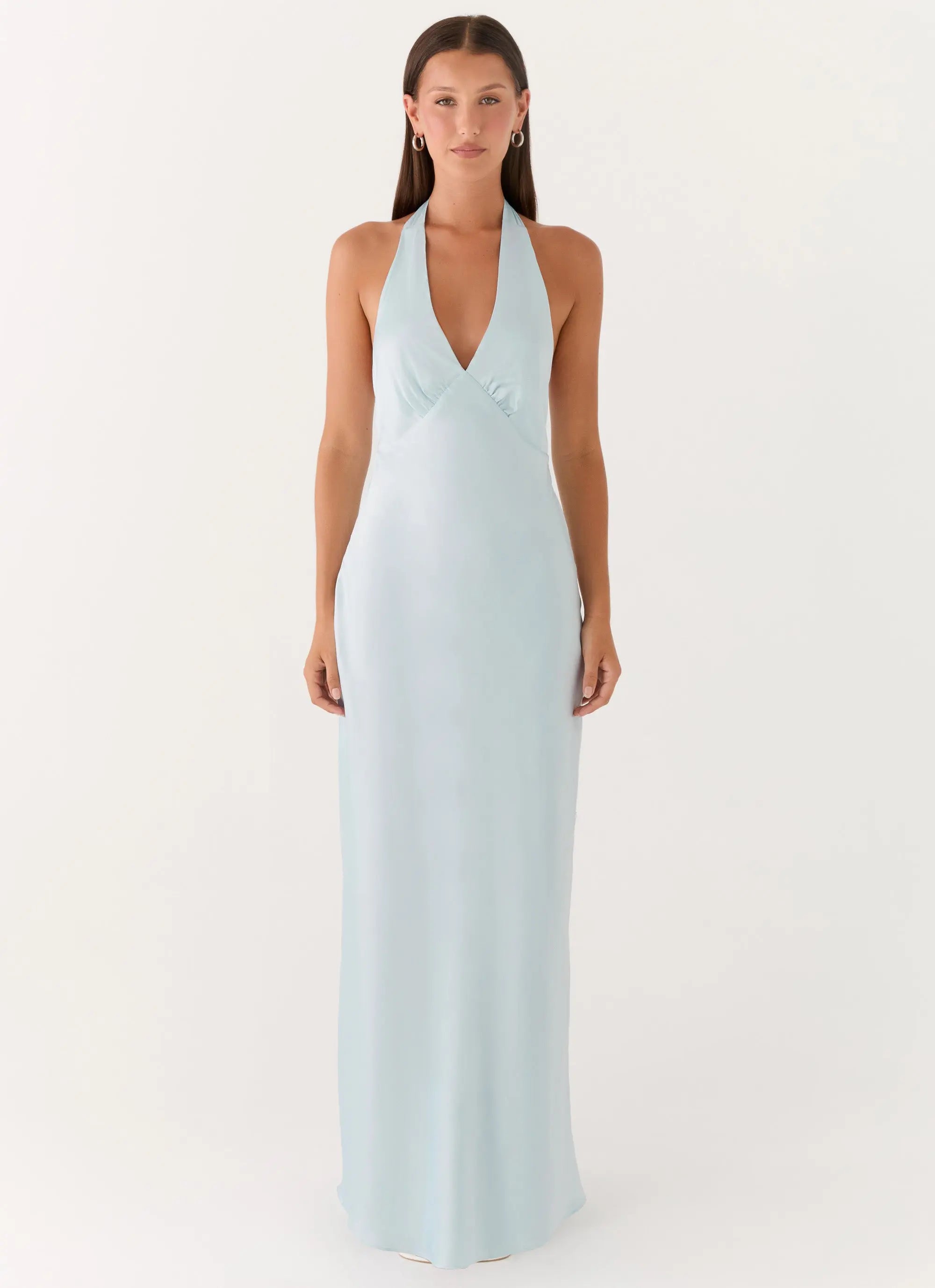 Elegant Satin Maxi Dress | Open-Back Halterneck Long Dress for Effortless Style - Women's 5