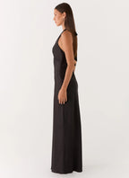 Elegant Satin | Black Maxi Dress with Open-Back Halterneck Design | Flattering Fit for Effortless Style - Women's 1