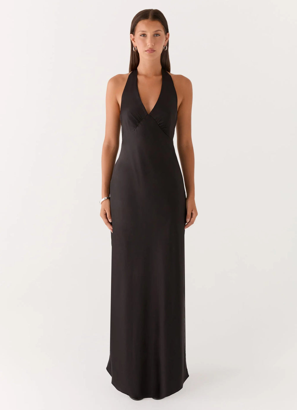 Elegant Satin | Black Maxi Dress with Open-Back Halterneck Design | Flattering Fit for Effortless Style - Women's 5