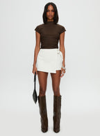 Women's Elinora Wrap Mini Skirt White | Wrap buckle mini skirt 6
