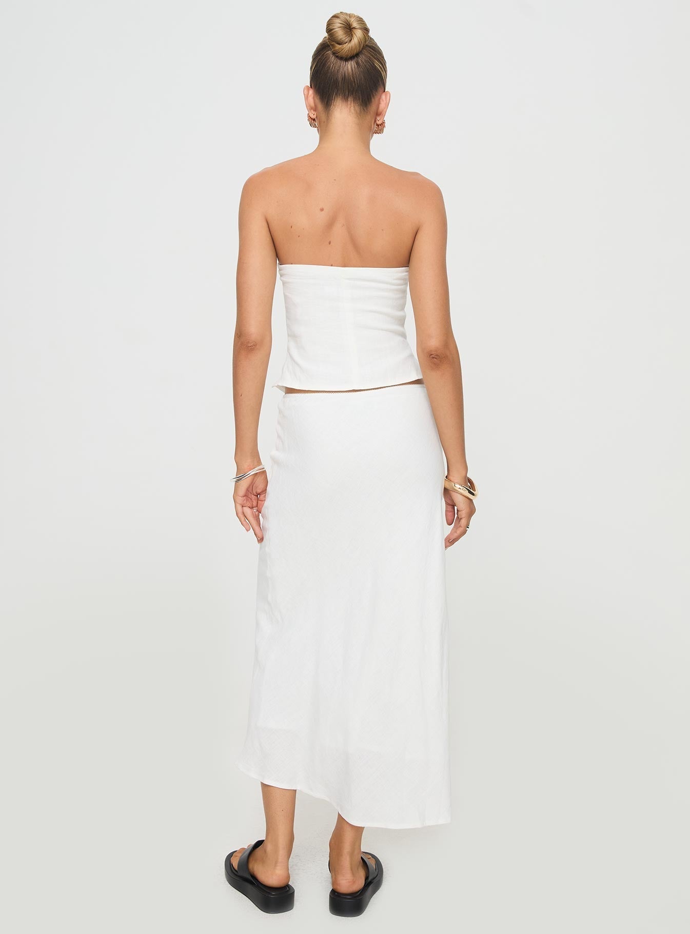 Women's Ermias Linen Blend Midi Skirt White | Low rise Midi skirt with elasticated waistband 4