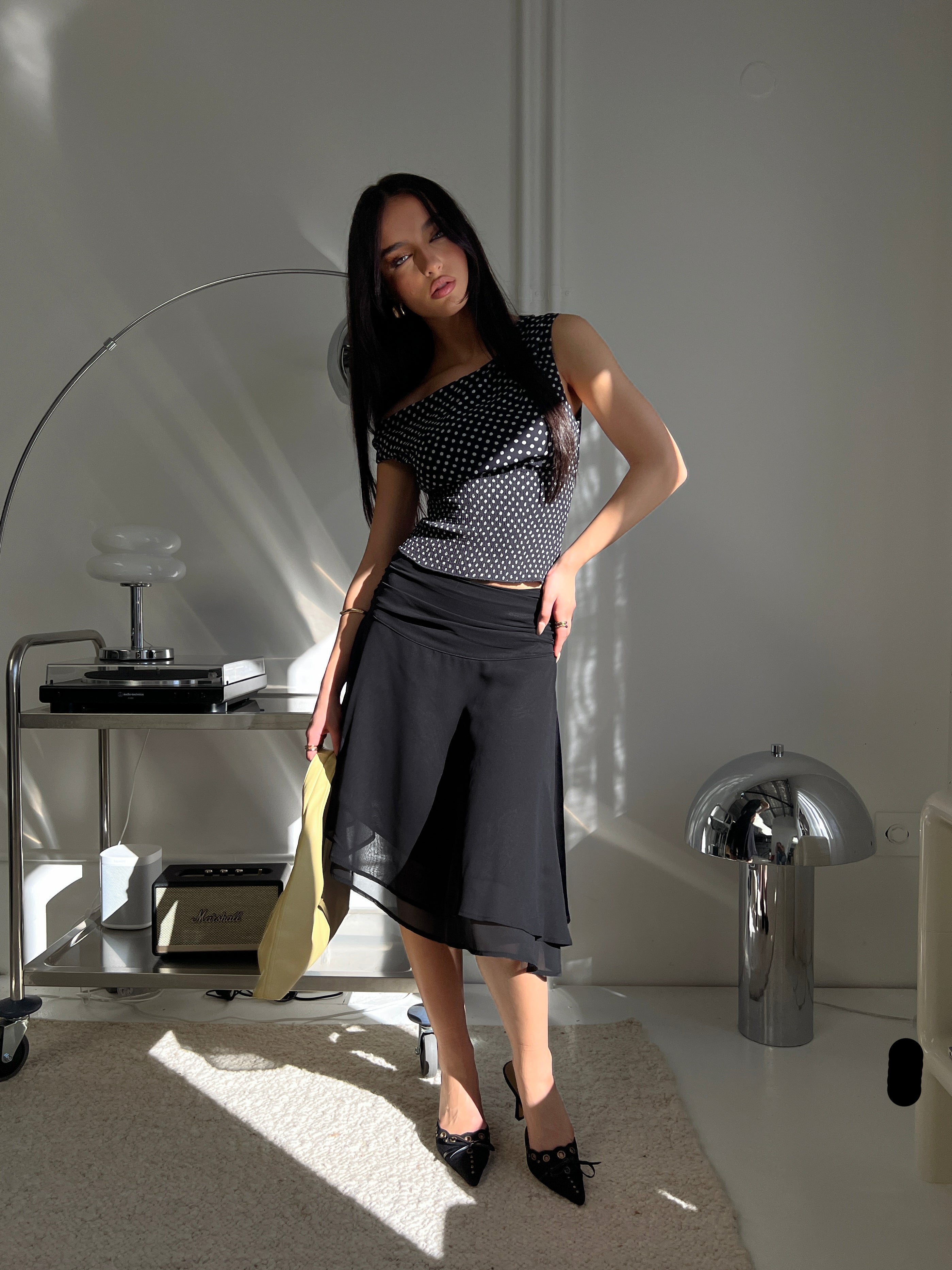 Women's Evanescence Asymmetrical Midi Skirt Black 7