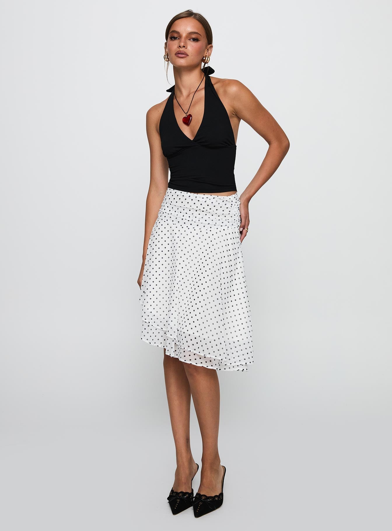 Women's Evanescence Asymmetrical Midi Skirt White / Polka Dot 1