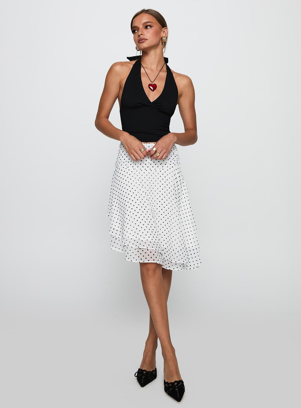 Women's Evanescence Asymmetrical Midi Skirt White / Polka Dot 2